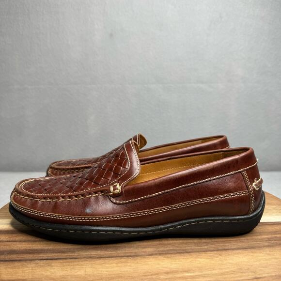 Johnston & Murphy Woven Venetian Leather‎ Loafer Brown Mens Size 8 #25-8344 - Picture 1 of 9